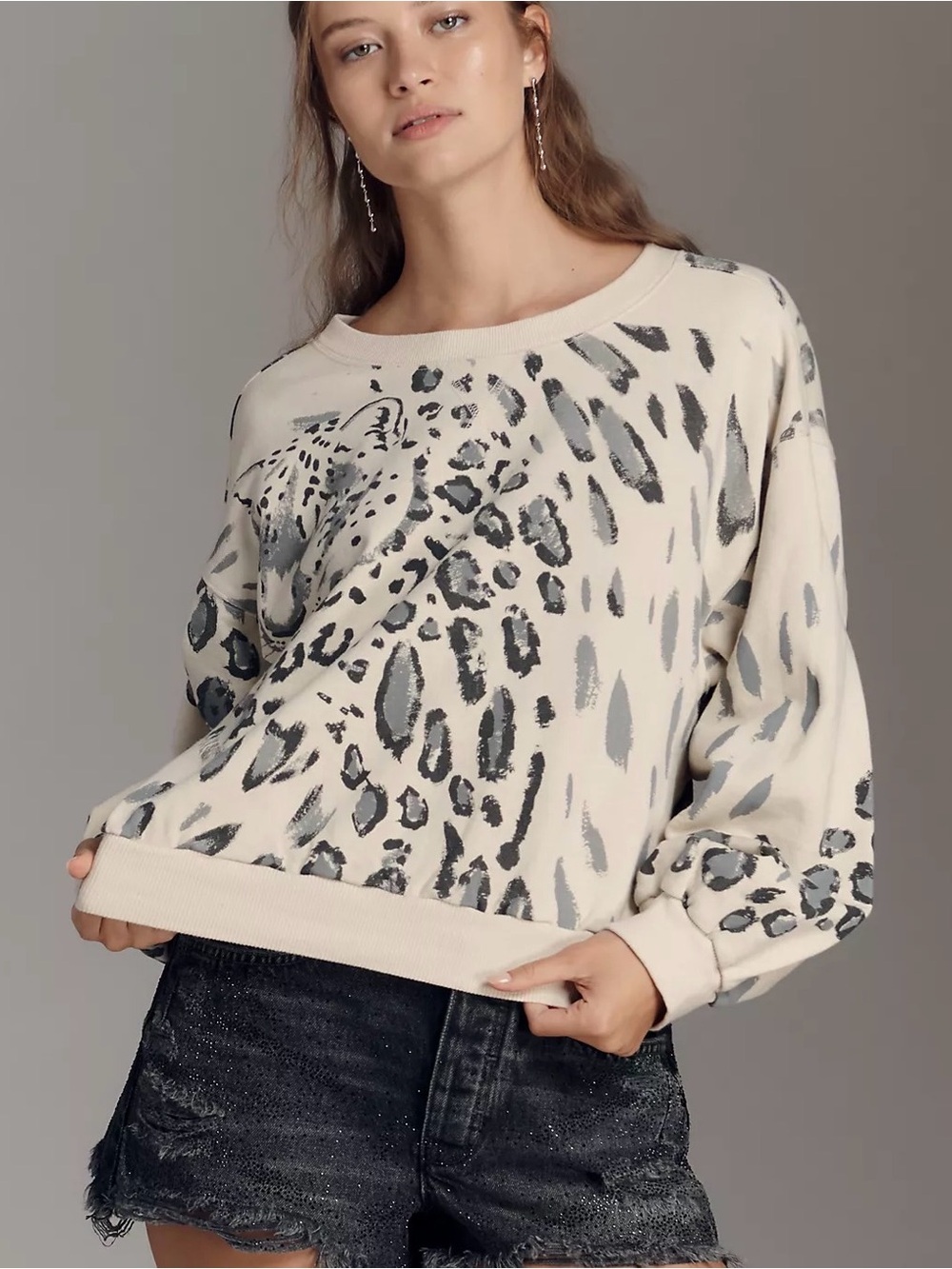 NWT! Anthropologie Pilcro Niki Bubble Sweatshirt Chetah Blue Eye~ M